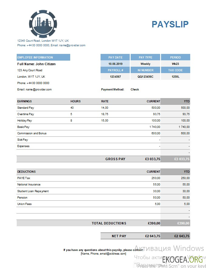 Modèle de fiche de paie pour une entreprise chimique aux formats Excel et PDF